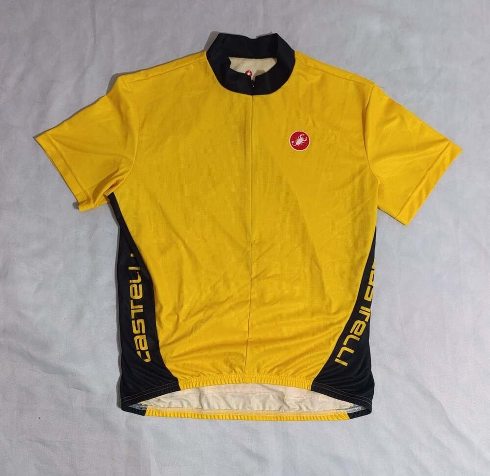 Castelli Cycling Jersey Size L Yellow Black Short Sleeve Full Zip